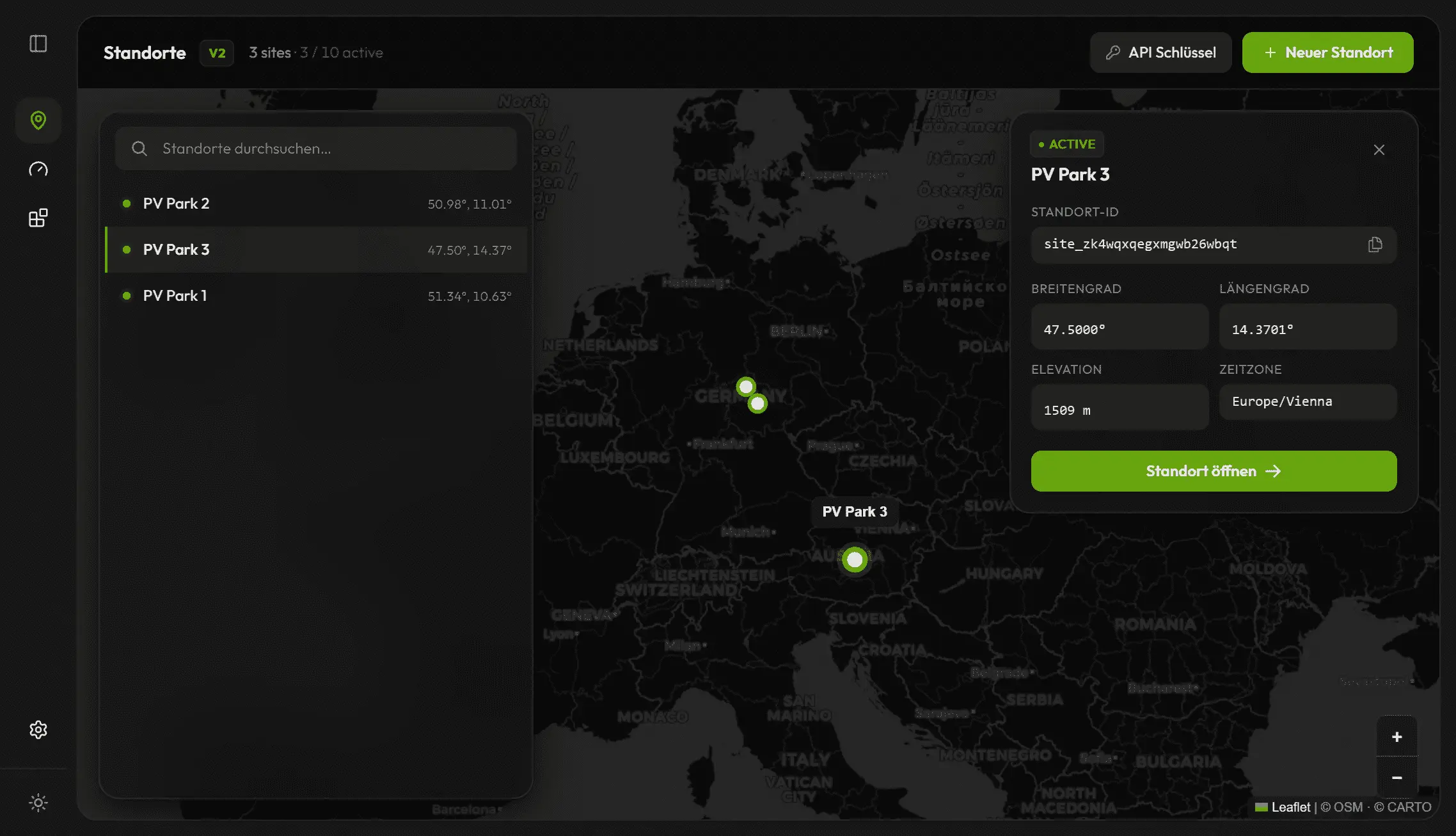 Your sites on a map