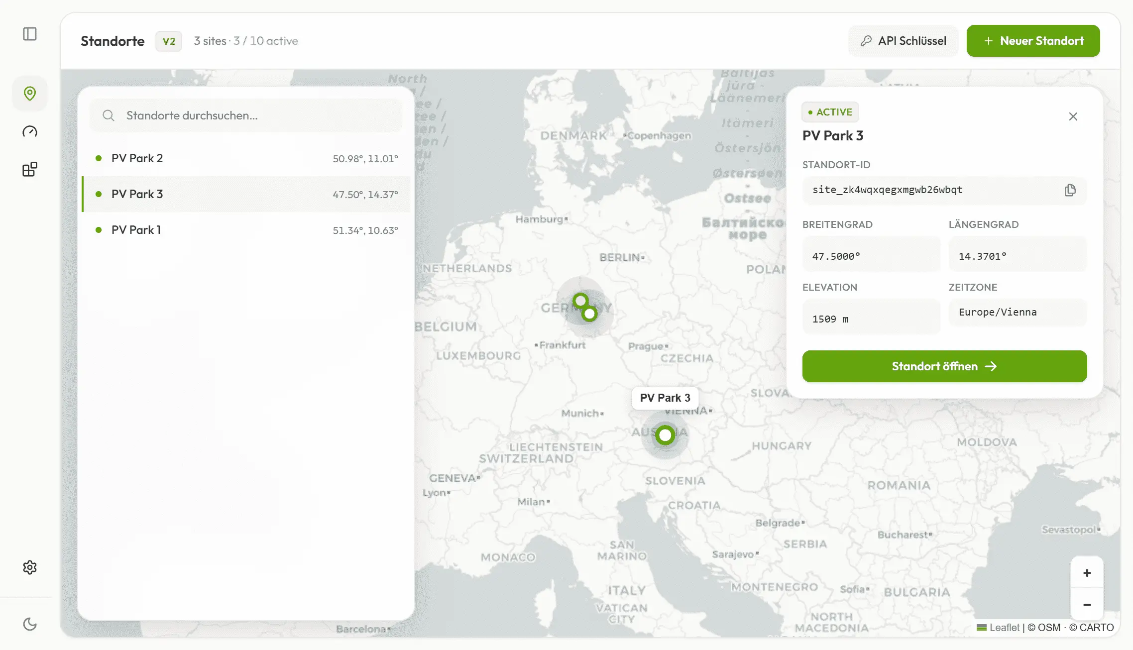 Your sites on a map