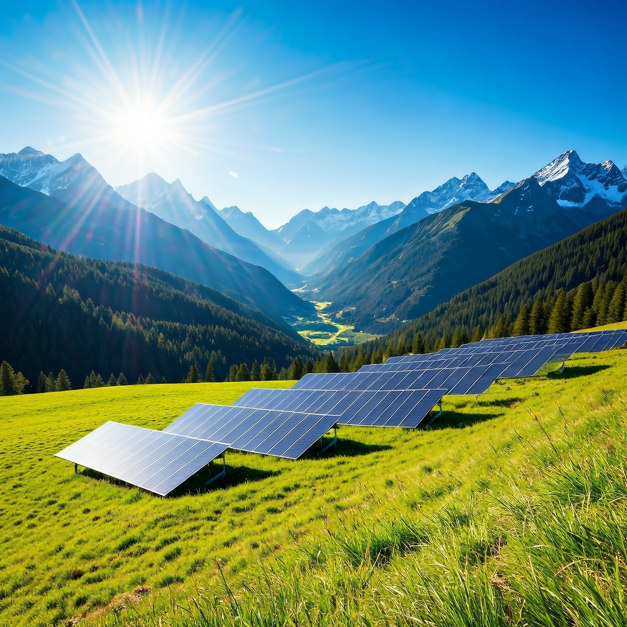 photovoltaic system in the valley of a mountain